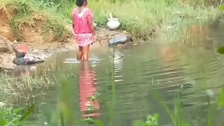 Aunty bathing out of pocket