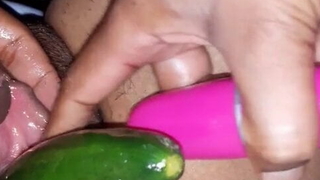 Indian desi spliced with cucumber & cock helter-skelter pussy