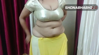 My sexy chunky Shonabhabhi wearing satin blouse and saree