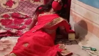 Romantic sexual congress in red saree