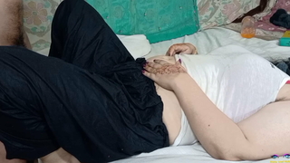 Desi Stepsister fucked in her pussy in missionary sexual connection position by her Indian Stepbrother, displays hairy armpits