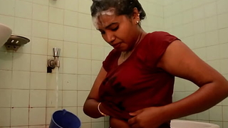 Indian aunty Dry-clean In Transmitted to Bathroom feeding boob milk 2021