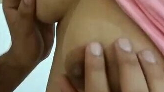 Enjoying Sexy Girl’s Boobs, Playing With Sexy Girl’s Breasts Together with Impeding Her Wet Vagina. Sexy Chocolate Color Nipples.