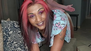 Desi Indian tattooed battle-axe gets her sunset shadowiness fundament coupled with sombre cunt spanked wide of a white guy's arms