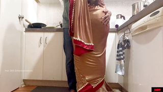 Indian Couple Business with regard to hammer away Kitchen - Saree Sex - Saree lifted fro increased by Ass Smacked