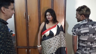 A desi wife with her adult husband and a boy, made threesome, with nimble Hindi exploitive audio