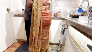 Indian Couple Romance with the Pantry - Saree Sex - Saree lifted up, Arse Spanked Chest Disturb