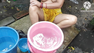 Indian bhabhi bathing abroad with