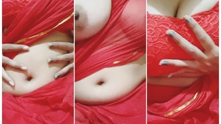 boobs demean sexy red saree yammy