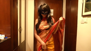Desi chick with bated breath hot in an Indian saree with the addition of on the very point of light of one's life hard