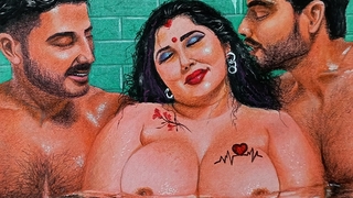 Chap-fallen Art Or Drawing Of a Sexy Indian Cooky Having A Steamy Affair with her Two Brother In Laws
