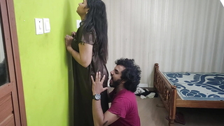 Vaishnavy and Sharun Raj nighty hawt romance, Nighty breast kiss and bore lick with pussy kiss, Mallu couple hawt romance, Mallu hawt